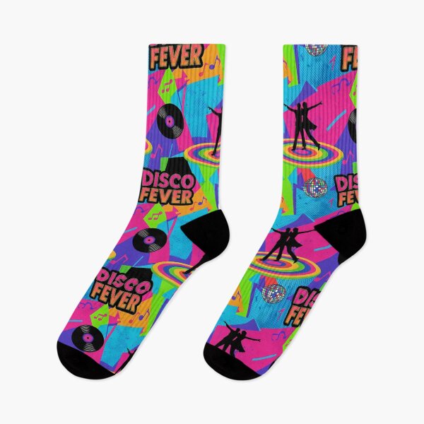 Item preview, Disco Fever Neon Pattern 70s and 80s - Printed Textile Dancers and Vinyl - Retro Groovy Party Night designed and sold by DibuHumor.