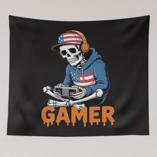 Item preview, Patriotic Halloween Skeleton Gamer Skeleton US Flag designed and sold by CraftyCuttable.