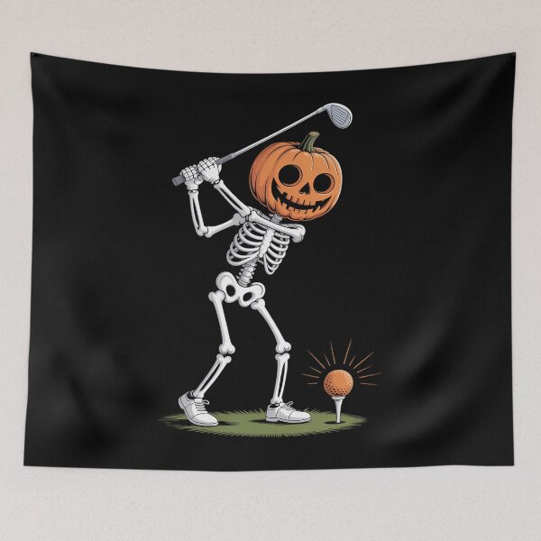 Item preview, Pumpkin Skeleton Playing Golf Matching Halloween designed and sold by HellD3vil-Art.
