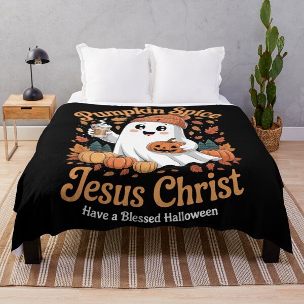 Item preview, Pumpkin spice & Jesus Christ ghost pumpkin spice Halloween designed and sold by HellD3vil-Art.