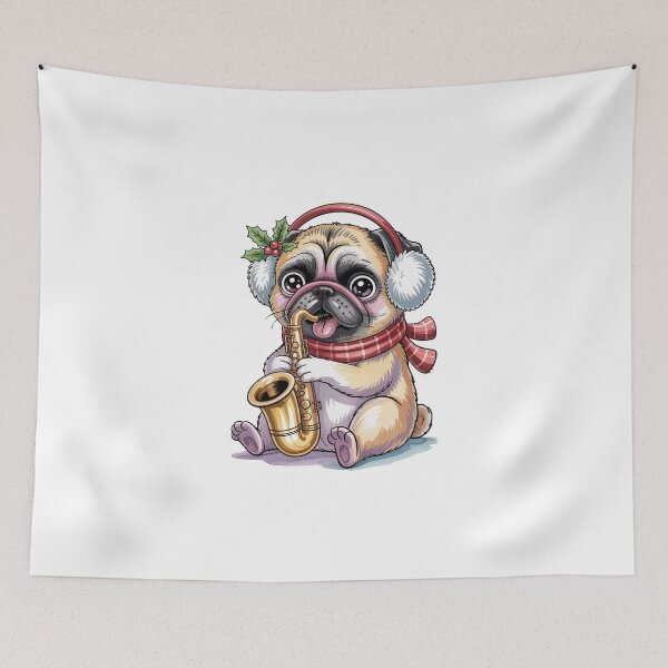 Item preview, Christmas Pug Playing Saxophone designed and sold by jkrphoto.