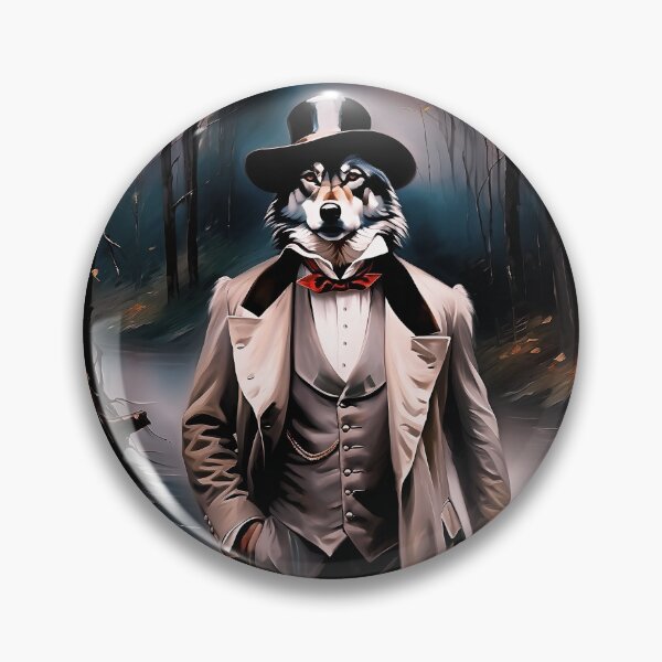 Item preview, Vintage Animal Art: Wolf Gentleman with a Hat Portrait | Animal Art | Oil Painting | Animal Portrait designed and sold by UnhingedBird.