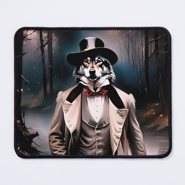 Item preview, Vintage Animal Art: Wolf Gentleman with a Hat Portrait | Animal Art | Oil Painting | Animal Portrait designed and sold by UnhingedBird.