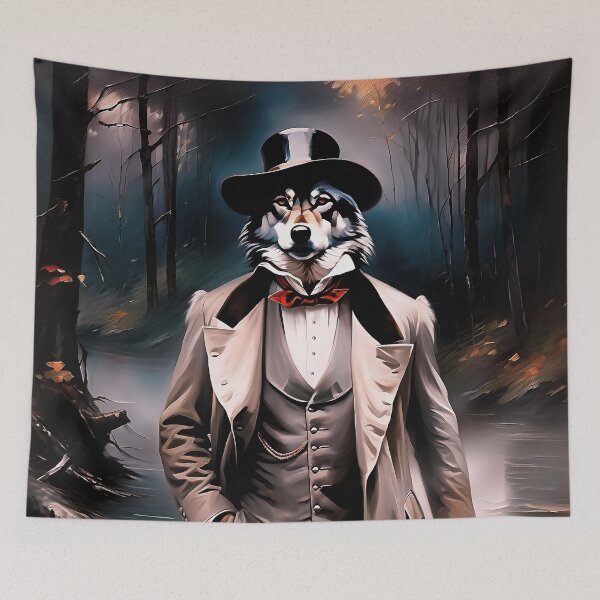 Item preview, Vintage Animal Art: Wolf Gentleman with a Hat Portrait | Animal Art | Oil Painting | Animal Portrait designed and sold by UnhingedBird.