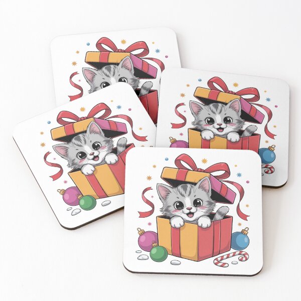Item preview, kawaii Christmas kitten in gift box design designed and sold by naragon4289.