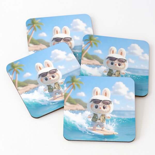 Item preview, Fluffy Bunny Surfer — Kawaii Vinyl Toy Style Character Illustration designed and sold by thirteen-studio.