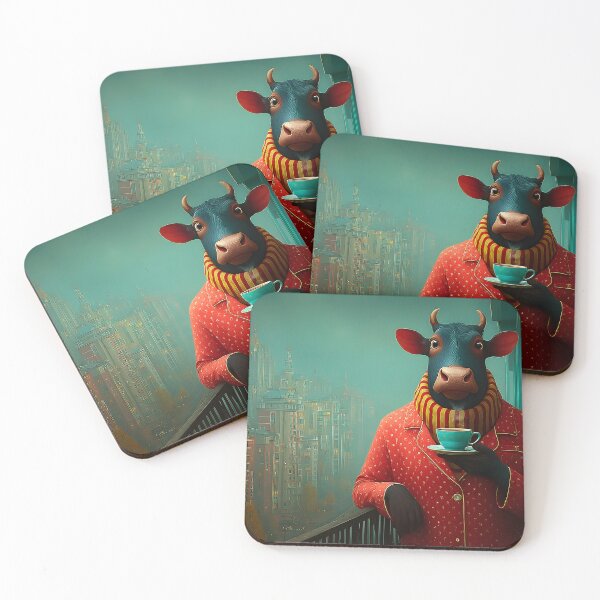 Item preview, A Stylish Cow Enjoying Tea in a City Balcony designed and sold by Artessie.