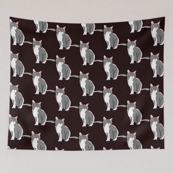 Artikelvorschau, Katze sitzt unten grau Cartoon entworfen und verkauft von VycMerch.