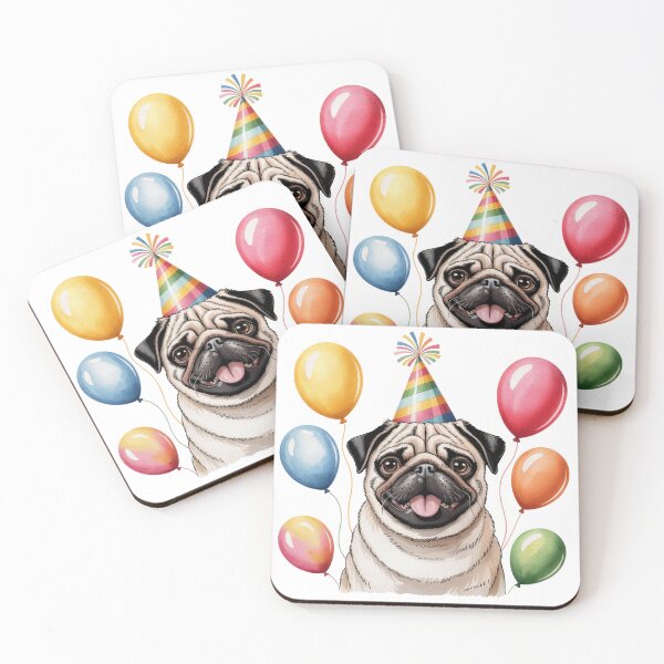 Item preview, Pug Celebrating with Balloons designed and sold by jkrphoto.