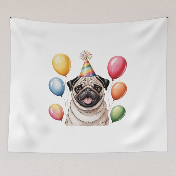 Item preview, Pug Celebrating with Balloons designed and sold by jkrphoto.