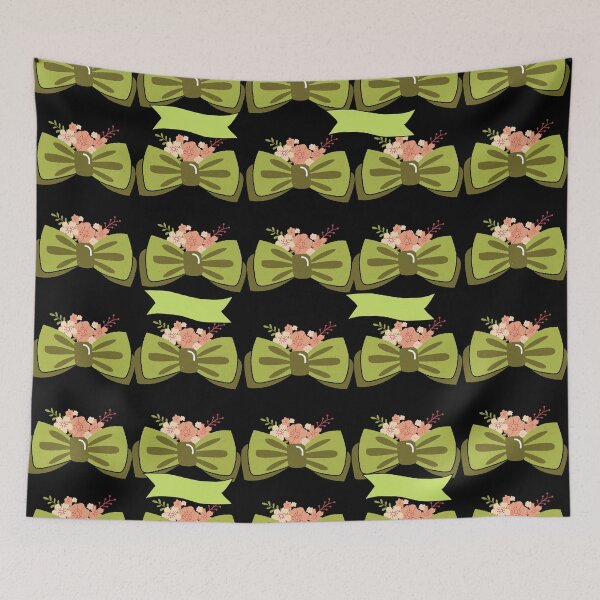 Item preview, Sketchy Wedding Groom Bow Tie & Green Ribbon Banner Pattern on Black Background designed and sold by Cultradesign.