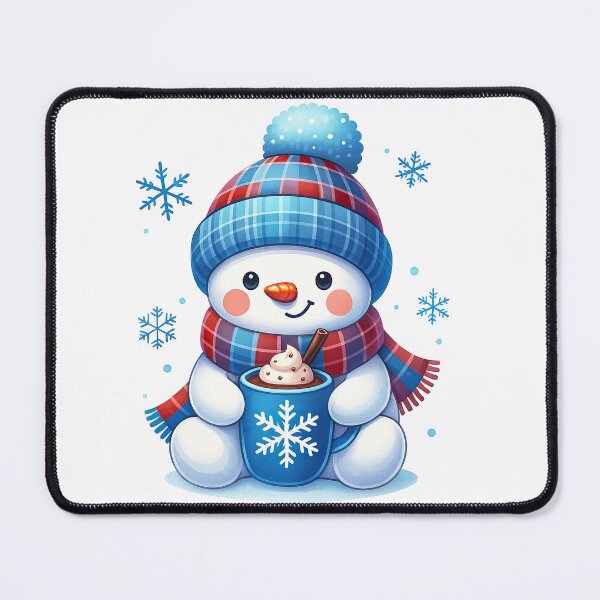 Item preview, Cute Snowman with Hot Chocolate and Plaid Winter Outfit designed and sold by ArtfulWeave.