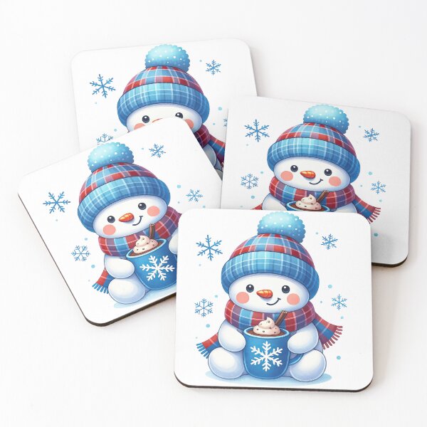 Item preview, Cute Snowman with Hot Chocolate and Plaid Winter Outfit designed and sold by ArtfulWeave.