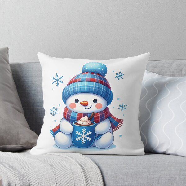 Item preview, Cute Snowman with Hot Chocolate and Plaid Winter Outfit designed and sold by ArtfulWeave.