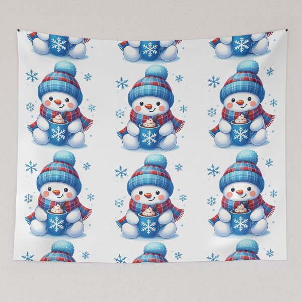 Item preview, Cute Snowman with Hot Chocolate and Plaid Winter Outfit designed and sold by ArtfulWeave.