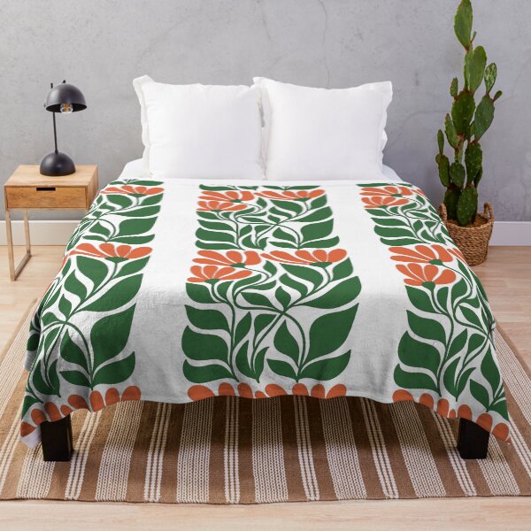 Item preview, Bold Floral Design with Orange Blooms and Green Leaves designed and sold by ArtfulWeave.