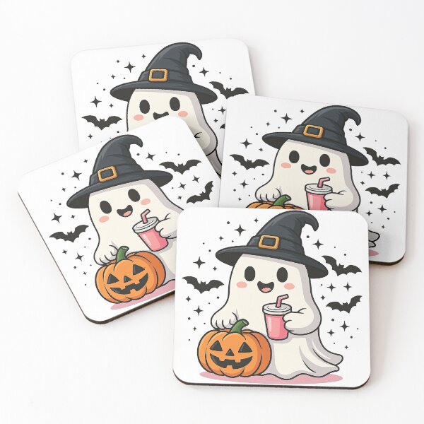 Item preview, Cute Halloween Ghost with Witch Hat and Pumpkin designed and sold by ArtfulWeave.