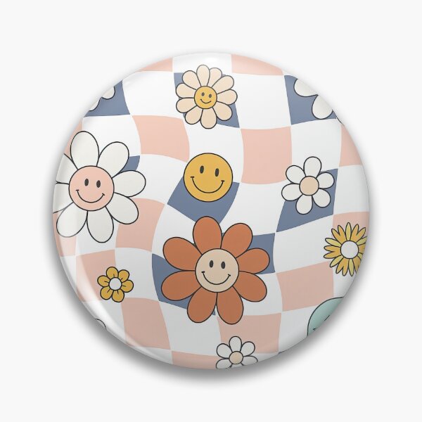 Item preview, Smiley Flowers on Wavy Checkerboard Background designed and sold by ArtfulWeave.
