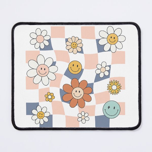 Item preview, Smiley Flowers on Wavy Checkerboard Background designed and sold by ArtfulWeave.