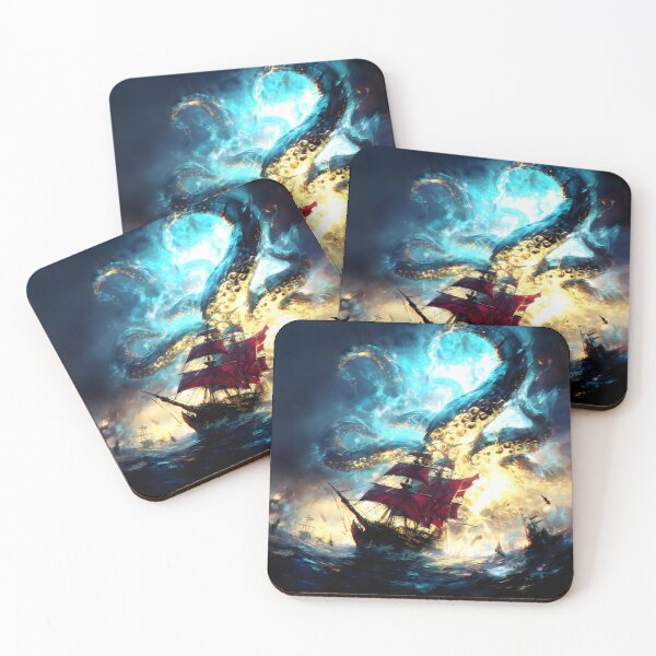 Item preview, Kraken attacking ships in stormy sea designed and sold by Pir8prints.