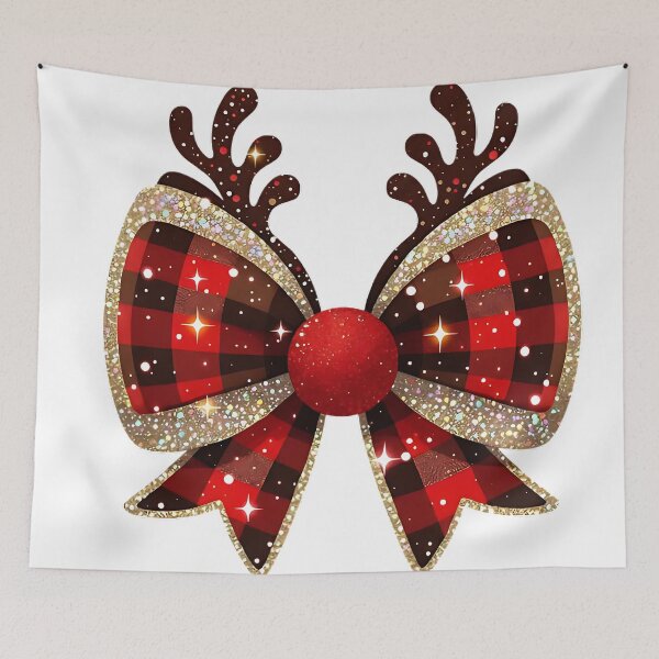 Item preview, Buffalo Plaid Glitter Reindeer Bow PNG, Christmas Clipart, Sparkling Holiday Bow with Antlers, Festive Red Black Plaid Digital Design designed and sold by WayneVanga.