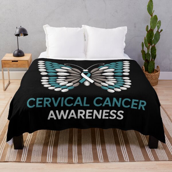 Item preview, Butterfly Cervical Cancer Awareness Month White Teal Ribbon designed and sold by TrinaEspinoza.