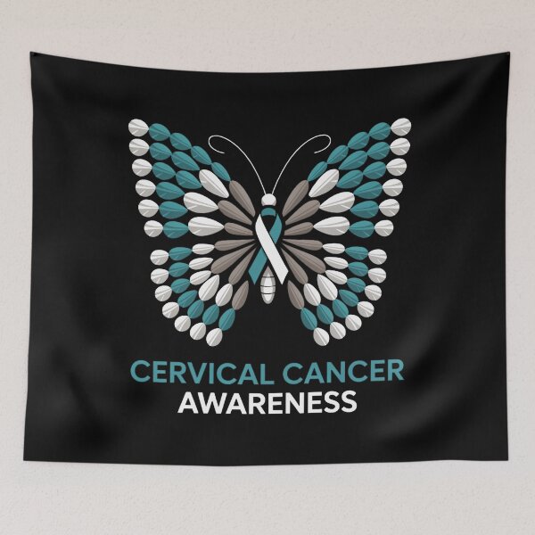Item preview, Butterfly Cervical Cancer Awareness Month White Teal Ribbon designed and sold by TrinaEspinoza.