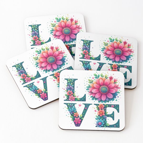 Item preview, Floral LOVE Typography with Vibrant Blooms designed and sold by ArtfulWeave.