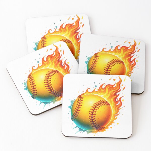 Item preview, Fiery Softball in Motion with Splatter Effect designed and sold by ArtfulWeave.