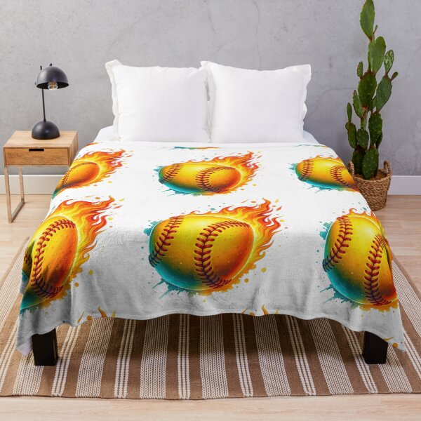 Item preview, Fiery Softball in Motion with Splatter Effect designed and sold by ArtfulWeave.