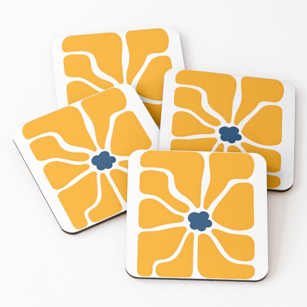 Item preview, Abstract Yellow Flower with Blue Center Minimal Design designed and sold by ArtfulWeave.