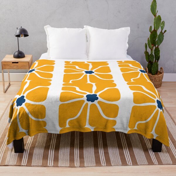 Item preview, Abstract Yellow Flower with Blue Center Minimal Design designed and sold by ArtfulWeave.