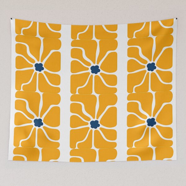 Item preview, Abstract Yellow Flower with Blue Center Minimal Design designed and sold by ArtfulWeave.