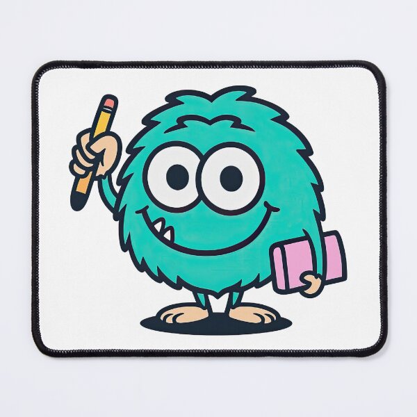 Item preview, Smiling Blue Monster with Pencil and Eraser Illustration designed and sold by ArtfulWeave.
