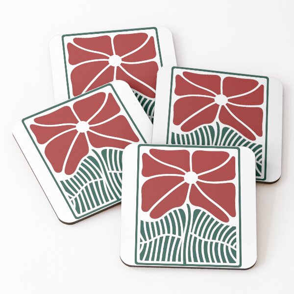 Item preview, Bold Red Flower with Green Leaves in Stained Glass Style designed and sold by ArtfulWeave.
