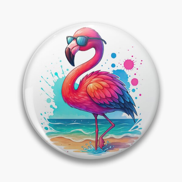 Item preview, Cool Flamingo with Sunglasses on Beach Illustration designed and sold by ArtfulWeave.