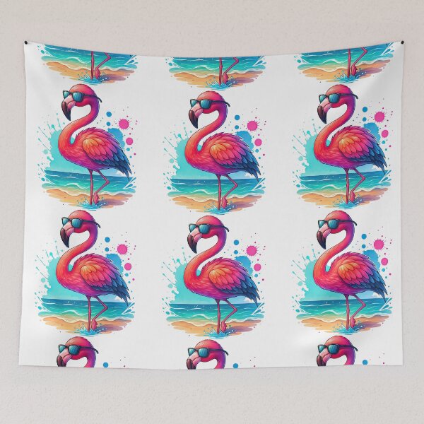 Item preview, Cool Flamingo with Sunglasses on Beach Illustration designed and sold by ArtfulWeave.