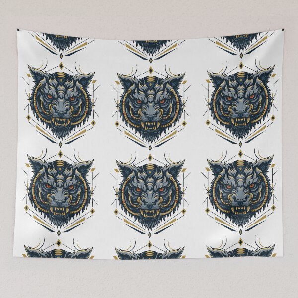 Item preview, Fierce Robotic Tiger Head with Futuristic Elements designed and sold by ArtfulWeave.