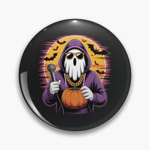 Item preview, Cool Hip-Hop Ghost Halloween | Funny Ghost with Hoodie, Gold Chain & Pumpkin Mic designed and sold by ColorSplash123.