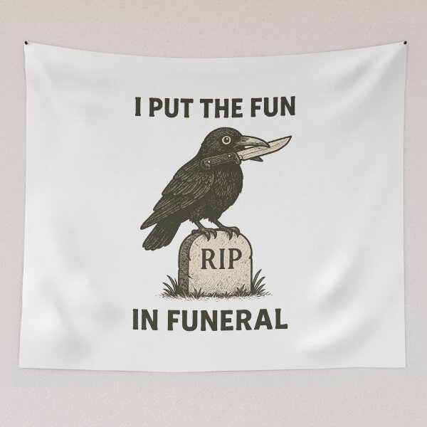 Item preview, I Put The Fun In Funeral Crow Retro Humor designed and sold by LuminOrb.