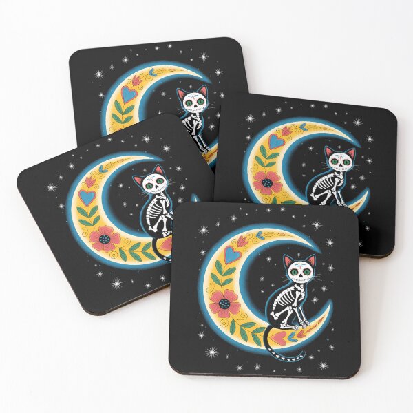 Item preview, Cat & Moon Sugar Skull Dia de Los Muertos Day of The Dead designed and sold by TyraYoung.