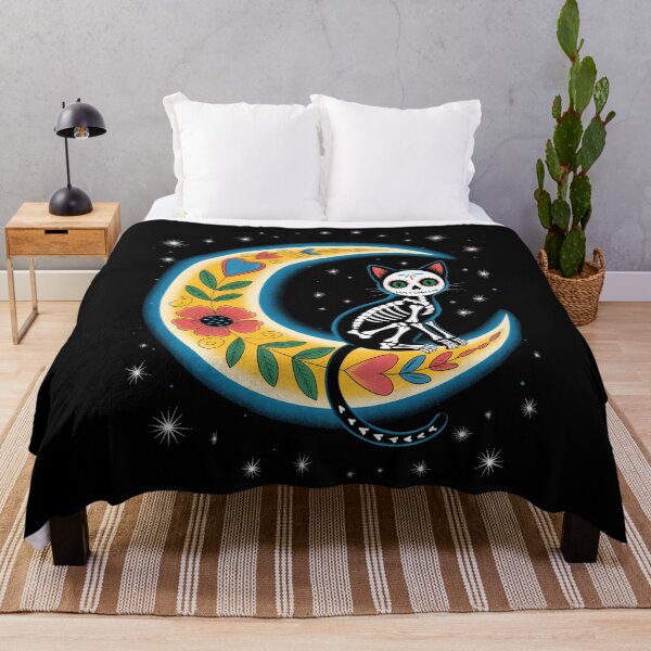 Item preview, Cat & Moon Sugar Skull Dia de Los Muertos Day of The Dead designed and sold by TyraYoung.