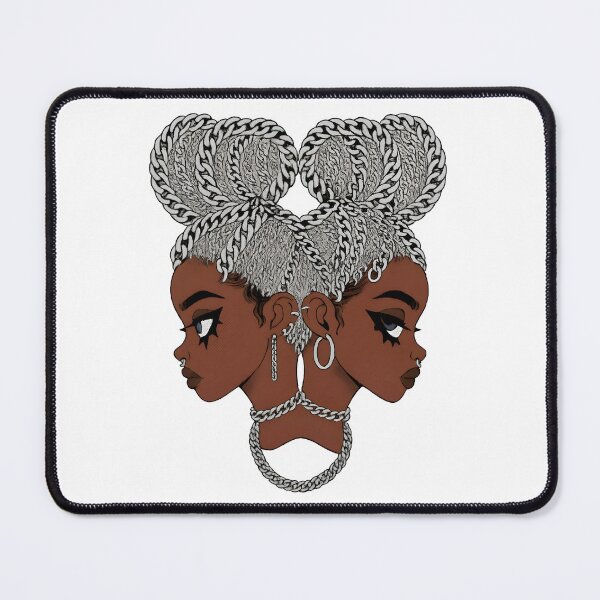 Item preview, Grunge Chain Braided Twins Art – Edgy Afro-Futuristic Illustration with Metallic Aesthetic designed and sold by OsasChild.