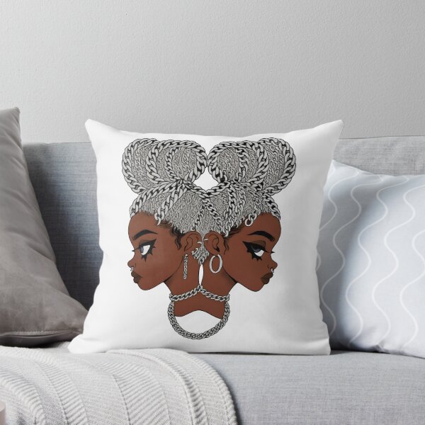 Item preview, Grunge Chain Braided Twins Art – Edgy Afro-Futuristic Illustration with Metallic Aesthetic designed and sold by OsasChild.