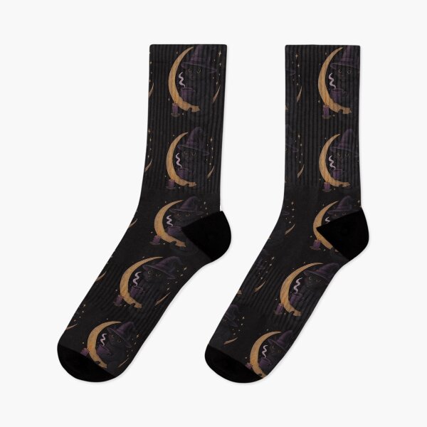 Item preview, Witchy Cat on Crescent Moon – Cozy Gothic Art designed and sold by Ombrya.