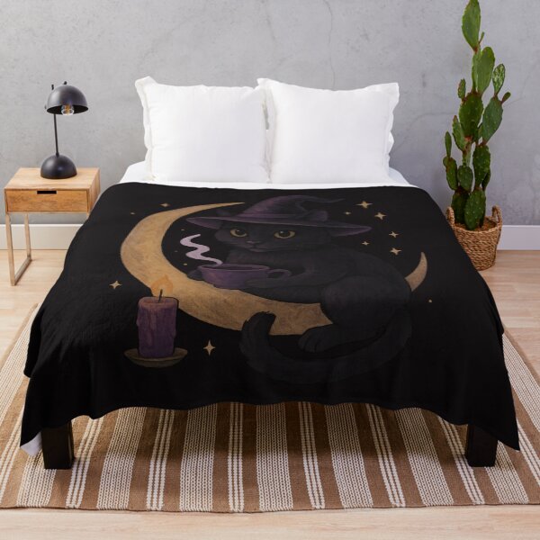 Item preview, Witchy Cat on Crescent Moon – Cozy Gothic Art designed and sold by Ombrya.