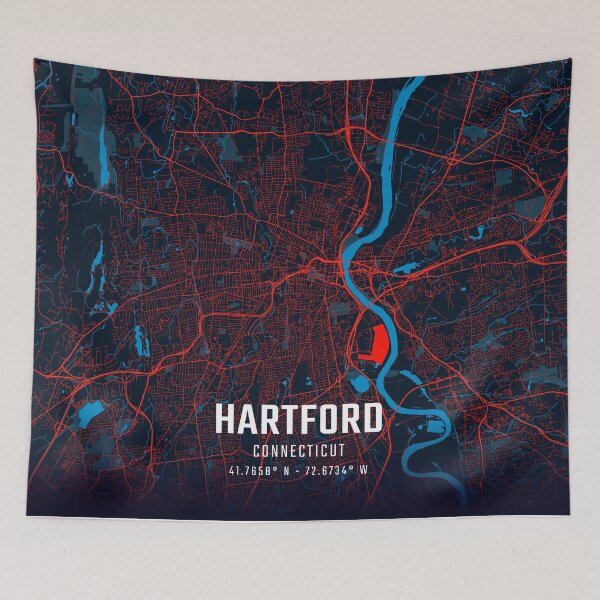 Item preview, Hartford Red & Blue Minimalist Map designed and sold by HomeLivingCo.
