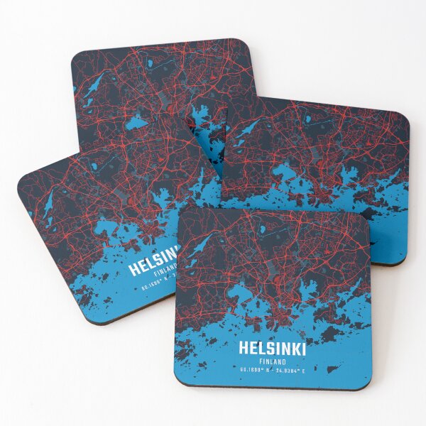 Item preview, Helsinki Red & Blue Minimalist Map designed and sold by HomeLivingCo.