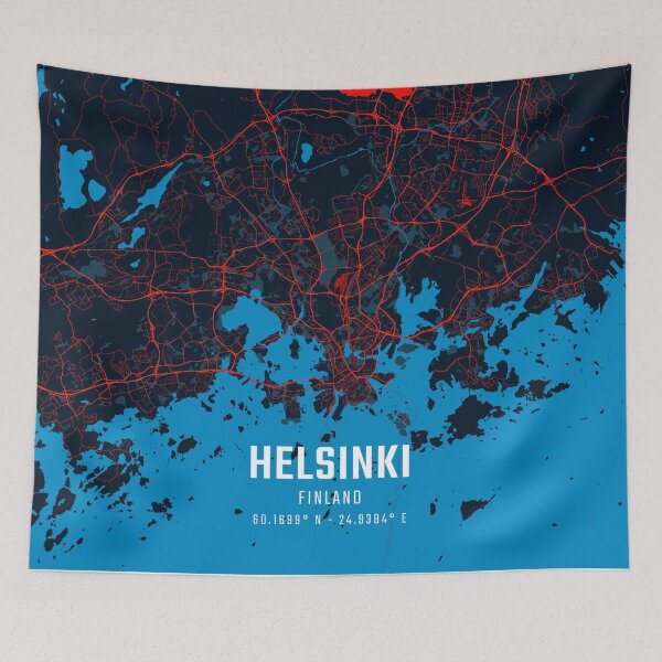 Item preview, Helsinki Red & Blue Minimalist Map designed and sold by HomeLivingCo.