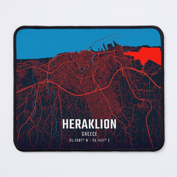 Item preview, Heraklion Red & Blue Minimalist Map designed and sold by HomeLivingCo.
